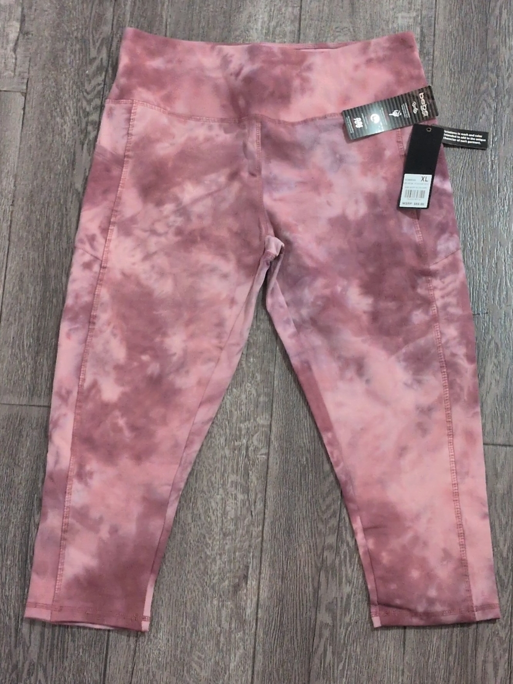 NWT Bebe Sport Antique Rose Tie Dye Capri Leggings XL Pockets